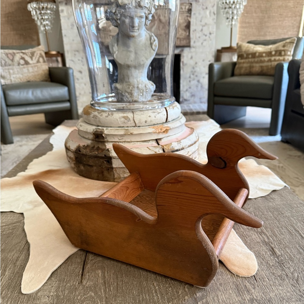 FIRM Vintage Hand Crafted Wooden Duck Shaped Basket Tray